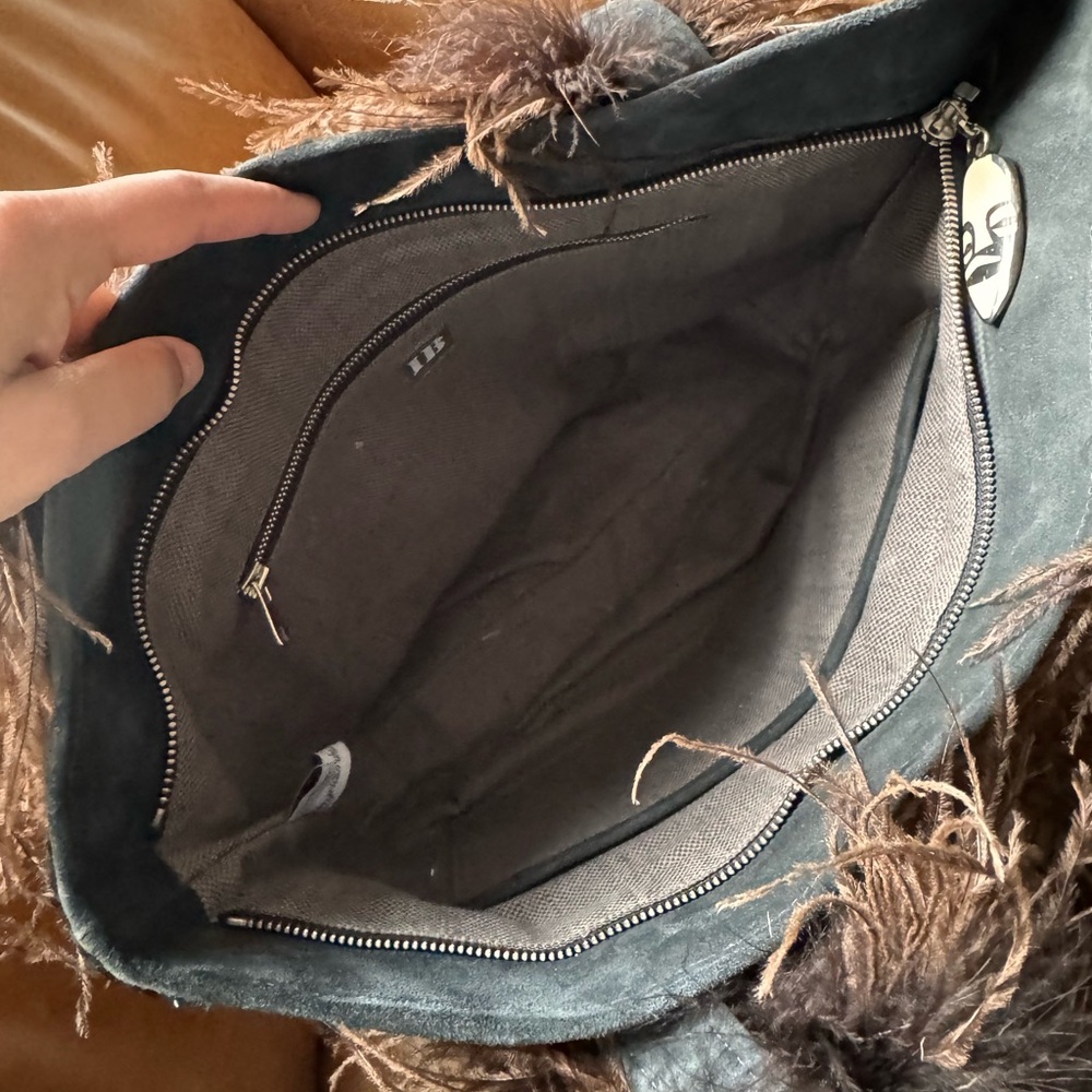 Ingrid Bruha leather fur feather leather suede black brown bag NYC Vintage - Picture 16 of 17